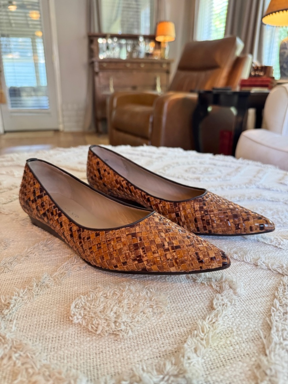 Donald J Pliner Womens Brown Woven Leather Pointed Toe Flats 8M - Picture 8 of 8